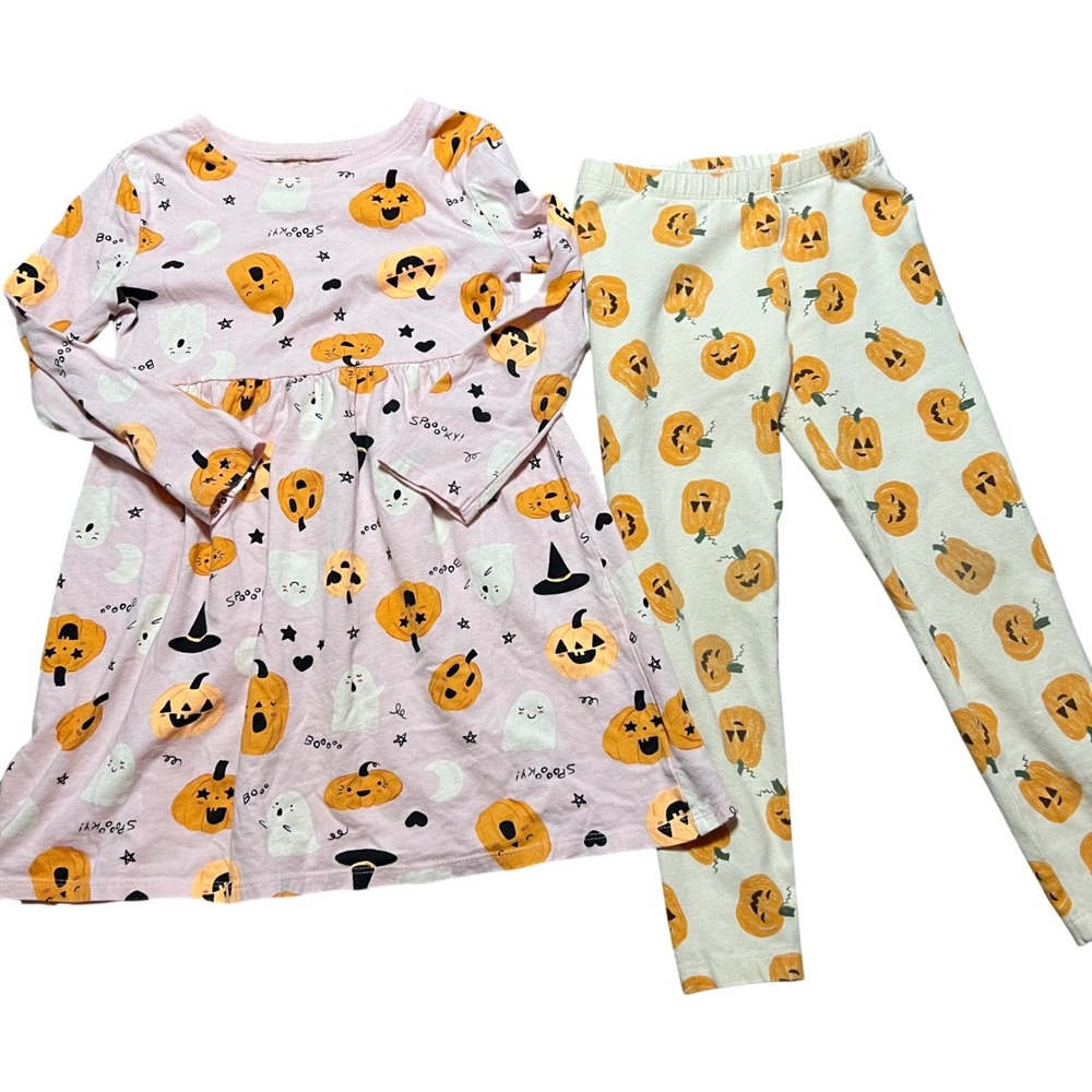 Old Navy Girls Kids‎ Halloween Pumpkin Ghost Fall Dress and Leggings 5T